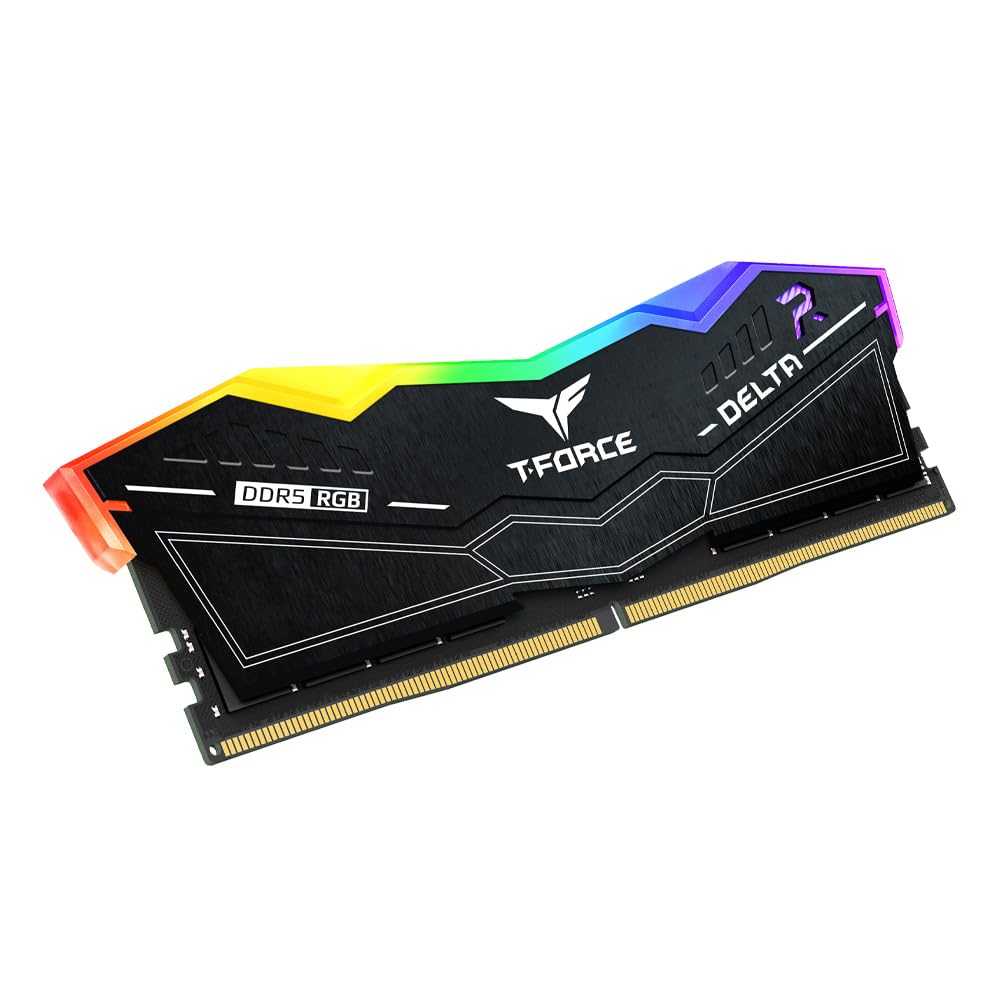 Team Group T-Force DELTA RGB DDR5 RAM, 6000 MHz, 32 Go (2 x 16 Go), CL30, mémoire pour ordinateur de bureau avec éclairage RVB, refroidissement PMIC, overclocking en un clic (noir)