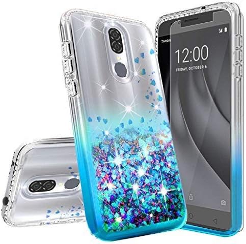 Galaxy Wireless Coolpad Legacy Case (Not Go Version) w/Tempered Glass Screen Protector Liquid Quicksand Glitter Cute Bling Sparkly Phone Case Girls Women Cases for Coolpad Legacy 6.4inch - Clear/Aqua