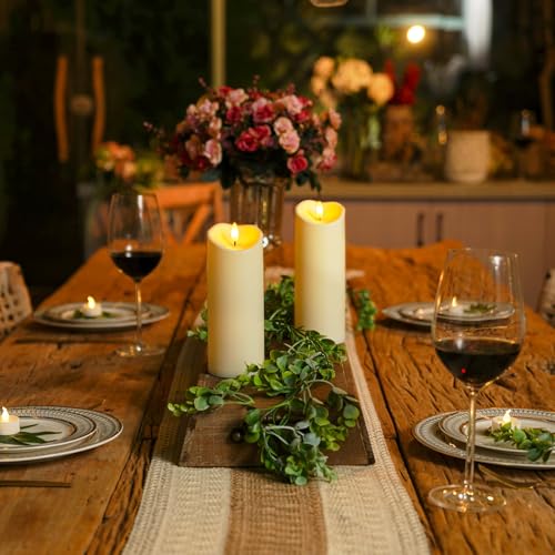 Image of Homemory 3 inchx8 inch Outdoor Waterproof Flameless Candles, LED Candles, Battery Operated Candles with Remote and Timers, Electric Fake Plastic Pillar Candles, Dark Ivory, Set of 2