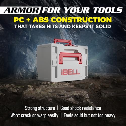 Image of iBELL Dual Size Stackable Tool Storage Boxes - TB215-1 (Large) & TB105-1 (Medium) - Durable PC+ABS