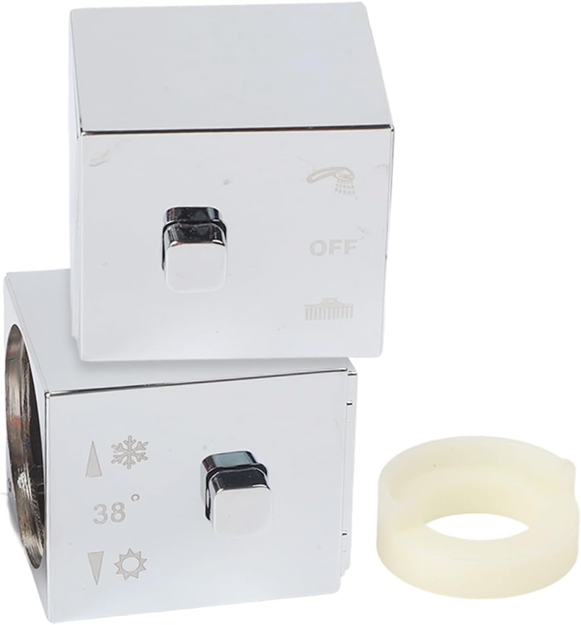 Square Shower Temperature Control Handle Pair for SMA Thermostatic Bath Mixer Chrome Finish ABS Plastic with Stop Ring Grub Screw and End Cap