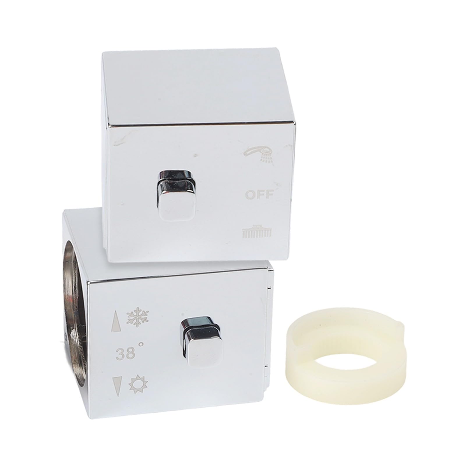 Square Shower Temperature Control Handle Pair for SMA Thermostatic Bath Mixer Chrome Finish ABS Plastic with Stop Ring Grub Screw and End Cap