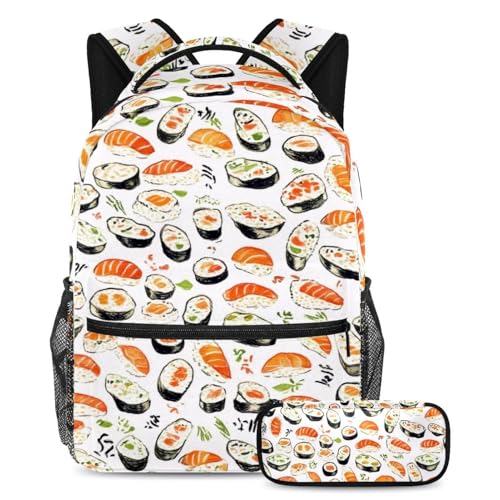 Sac à dos motif sushi grande capacité idéal pour les cours et les voyages
