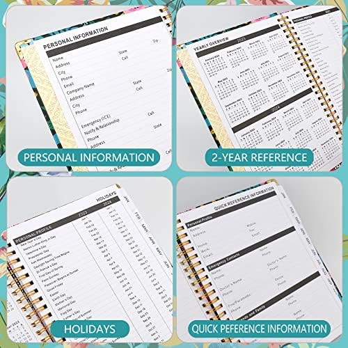 Planner 2023 Daily Weekly and Monthly Agenda with Stickers The School Student Agendas Floral Hardcover Thick Paper 8.5"×6.2"(Black Flower)