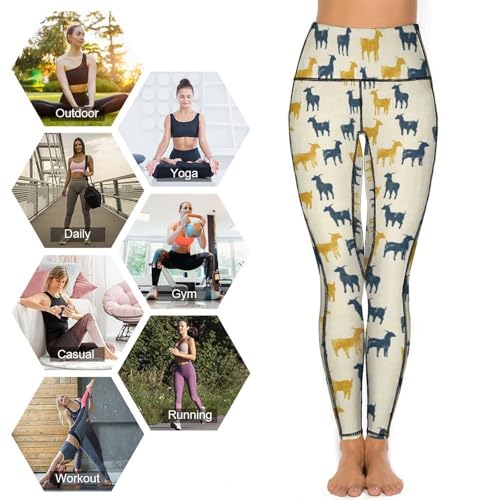Legging jaune et bleu silhouettes chèvre au design extensible unique - 4