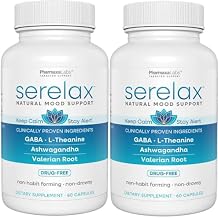 Stress Relief Supplement - Supports Mood & Mental Focus - Feel Calm and Relaxed - Eases Tension & Nervousness - Ashwagandha, GABA, Valerian & L-Theanine - 60 Capsules Pack of 2