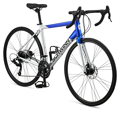 Schwinn Phocus 1.6 Disc Mens and Womens Road Bike, 52cm Adult Aluminum Frame, 16 Speed Drivetrain, 700c Wheels, Disc Brakes, Blue/Silver