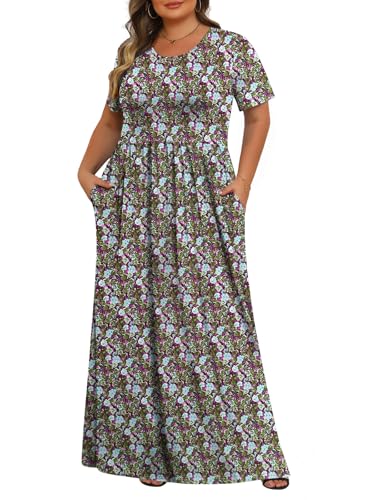 Tencede Womens Plus Size Maxi Dresses Summer 2026 Casual Short Sleeve with Pockets Long Dress Aoyagi XL at Amazon Women's Clothing store
