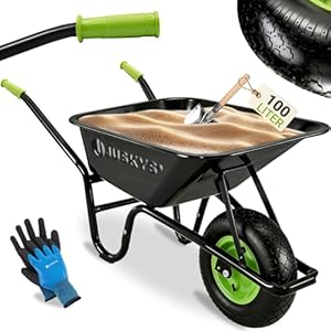 Juskys Schubkarre 100L, 250 kg – mit verzinkter Wanne, Luftreifen & Metall Felge, stabile Garten Schubkarre & Schiebkarre – Transportkarre Garden Schwarz