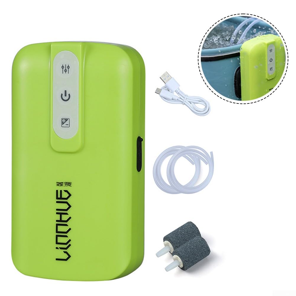 DAZZLEEX Aquarium Batterie Luftpumpe, Angeln Sauerstoff Luftpumpe, Silent Sauerstoff Luftpumpe USB 2600mA 40h Akkulaufzeit