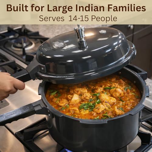 Image of Marlex Premium Hard Anodized Aluminium Pressure Cooker | Outer Lid - 11 Litres | Fast Cooking | Gas Stove Compatible | ISI Certified | 5-Year Warranty | Ideal For 10+ Large family