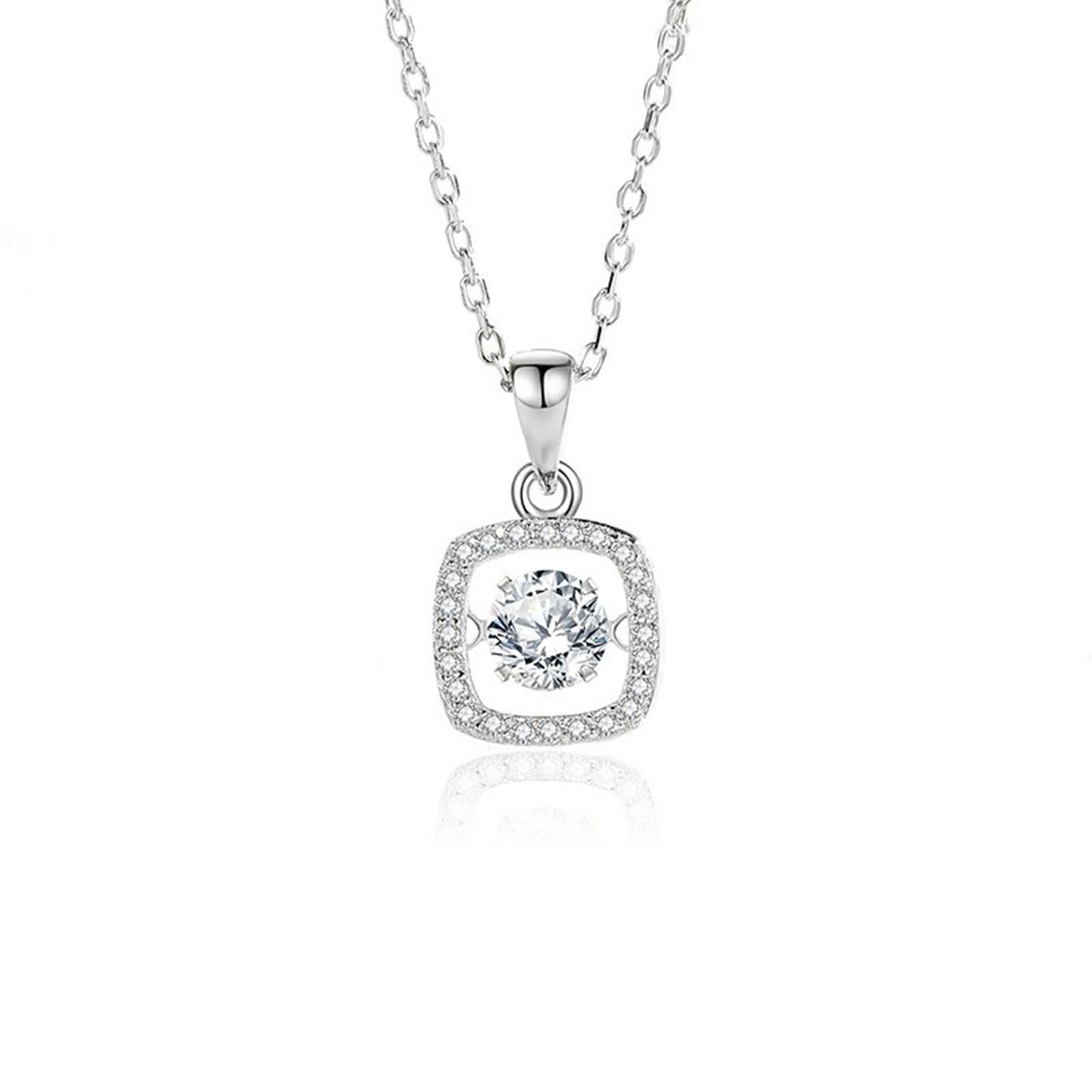 Collares para mujer de oro blanco de 9 K/14 K/18 K, cuadrados huecos y redondos con diamante creado de 0,5 quilates y moissanita, collares con colgante de plata para mujer