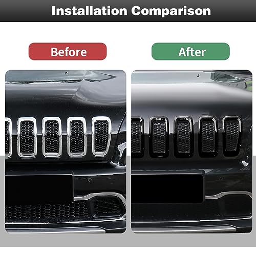 Image of CheroCar for Cherokee Front Grille Cover Grill Frame Trim Inserts Fits for 2014-2018 Cherokee,Black