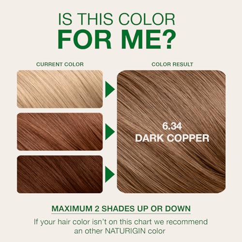 Image of Naturigin Permanent Hair Color, 6.34 Dark Copper, Ammonia Free, 100% Gray Coverage, Nourishing Natural Formula, For All Hair Types, Long-Lasting, Vegan & Cruelty-Free, 1 Pack