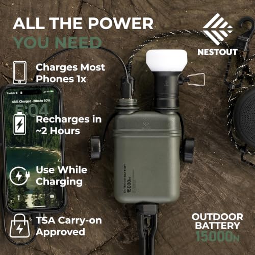 Image of NESTOUT Rugged Power Bank, 15000mAh Outdoor Charger, 32W USB-C Fast Charging PD, Waterproof IP67, Durable Shockproof, Battery Pack for iPhone Tablet Hiking Travel Camping (Olive Green, 15000mAh)