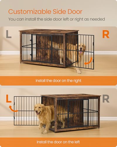Image of Feandrea Wooden Dog Crate Furniture, 48 Inches Heavy-Duty Kennel for Dogs up to 110 lb, with Double Doors and Enclosed Wood Base, Modern Pet Cage End Table Indoor, Rustic Brown