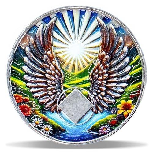 Masfoponic Angel Wings Sobriety Coin – Radiant Sunrise NA Medallion – Spiritual Token for Recovery & Clean Time – Empowering NA AA Chips – Gift for Men & Women