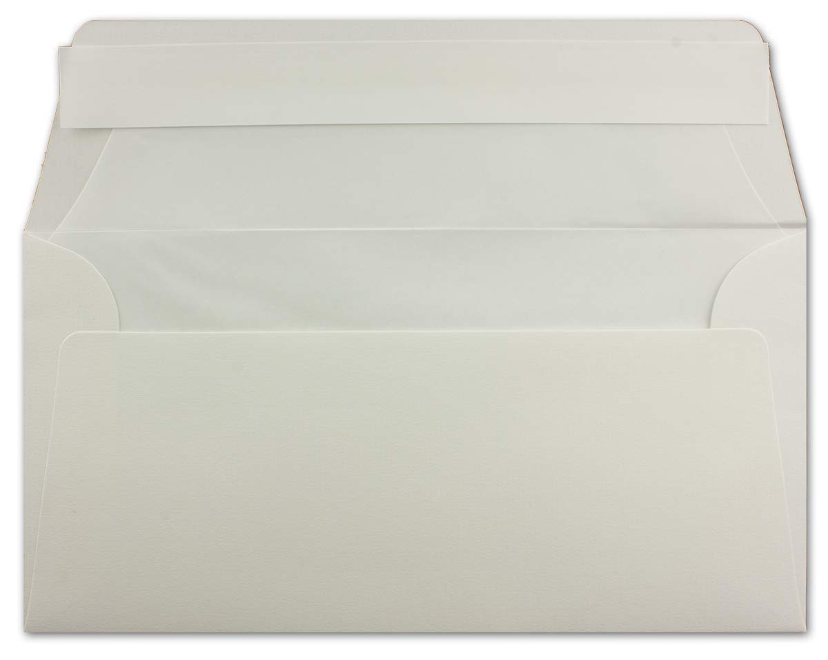 250 x koperty DIN długie 11 x 22 cm prążkowane w kolorze białym z podszewką z białego papieru jedwabnego 110 g/m² samoprzylepne