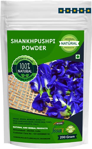 Shankhpushpi Powder | Convolvulus Pluricaulis | Shankhini For Drink, Brain, Memory, Skin Care(Face Mask, Skin Brightening, Evens Skin Tone), Hair Care, Diabetes and Immunity Booster – 200 Gm