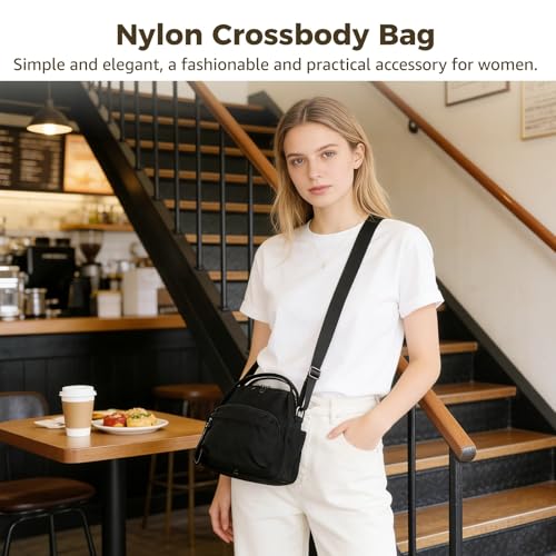 Bolso negro de nylon con correa ajustable y múltiples bolsillos miniatura 2