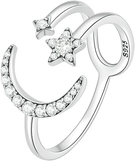 Bague étoile Argent 925 Avec Zirconium - Bague Femme Fiançailles/anniversaire (US7)