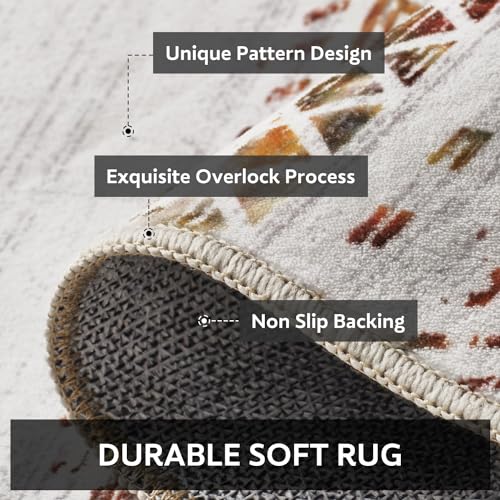 8x10 Area Rugs for Living Room Machine Washable Rug Distressed Indoor Carpet Neutral Moroccan Boho Rug Ultra Soft Area Rug for Bedroom Dining Room Playroom Office, Multi-Color