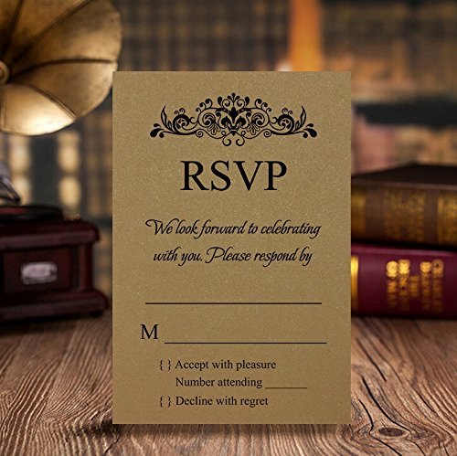 DORIS HOME 50pcs Gold RSVP Cards with White Envelopes for Wedding Invitations