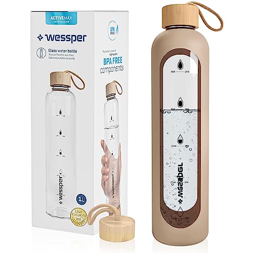 Bouteille d'eau de motivation 1L en verre sans BPA gourde Wessper