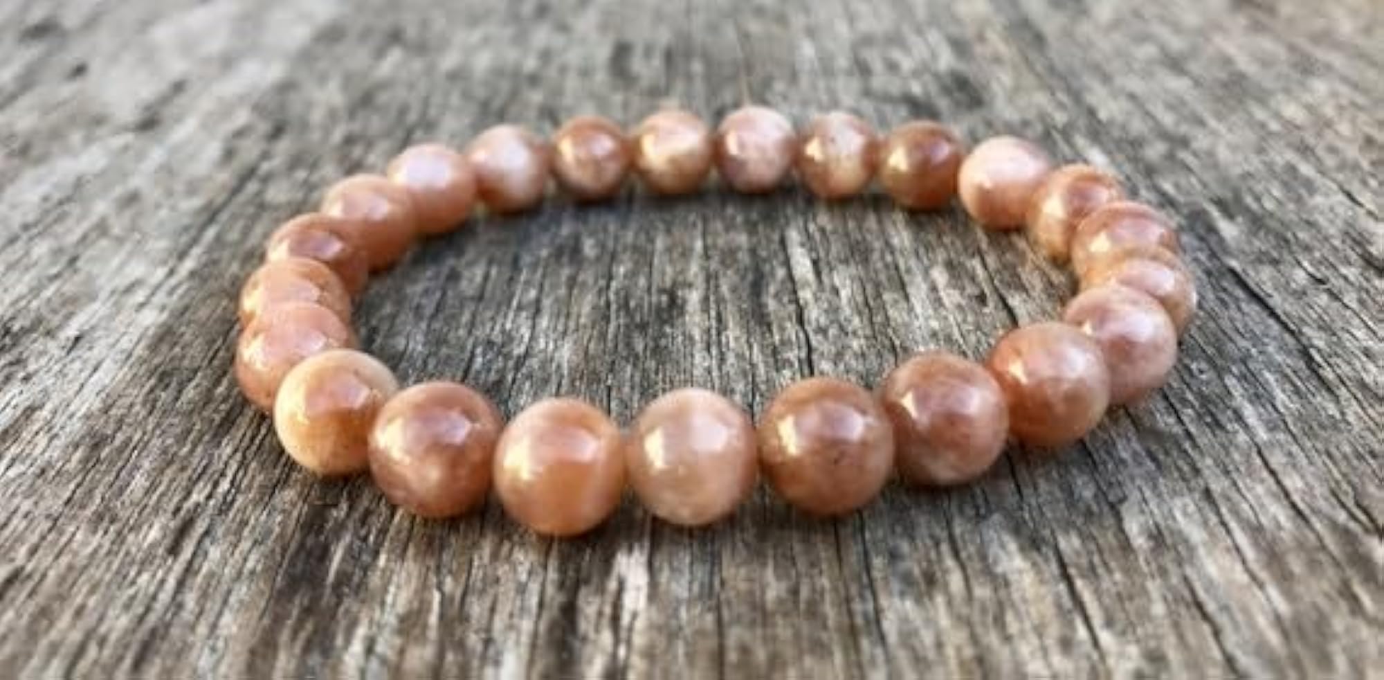 Natural Peach Moonstone 8mm Round Bead Stretchable Bracelet, Unisex