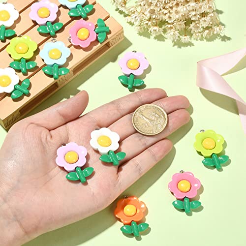 Stiesy 30 Pcs 6 Colors Resin Flower Charms Sunflower Charm Cartoon Floral Dangle Charms for DIY Crafts Bracelet Necklace Jewelry Making - Image 4