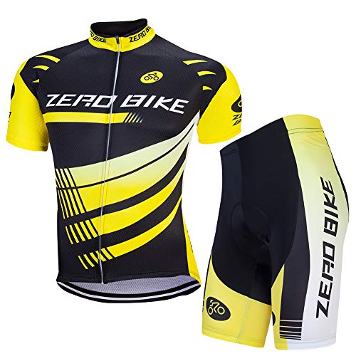 Hommes Vélo Cyclisme Respirant à séchage Rapide Maillots Set, Jersey Cycle Manches Courtes Veste + 3D Coussin Rembourré Serré Shorts Pantalon Cover