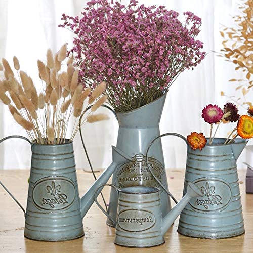 Yoillione French Pitcher Vase, Vintage Pitcher Vase, Metal Farmhouse Pitcher Vase, Decorative Jug Flower Pitcher For Vase Decor, Light Blue #TOP5