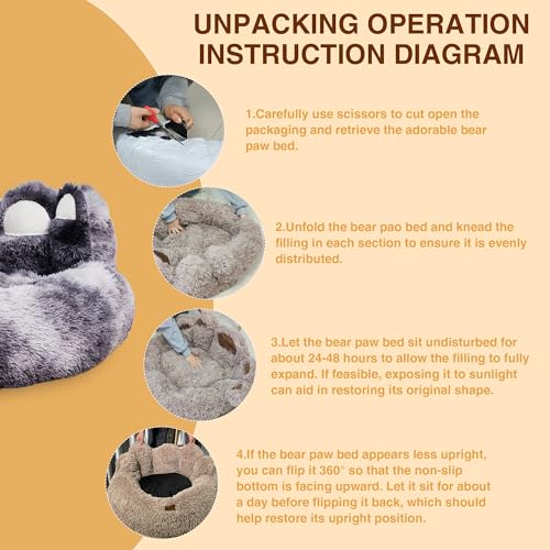 PETART Hundebett Bärenpfoten – Gemütliches Rundes Katzenbett für kleine bis mittelgroße Hunde und Katzen, Weiches Flauschiges Kunstfell-Hundebett (Tie-Dye dunkelgrau, L-80cm)
