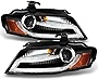 AKKON - [Factory HID Type] For 2009-2012 Audi A4 B8 Sport Sedan Wagon Black Bezel DRL Daytime Tube LED Strip Projector Headlights Pair