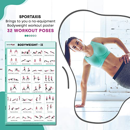 SPORTAXIS Pôster de treino de peso corporal com 32 poses de treino – Laminação dupla face brilhante,