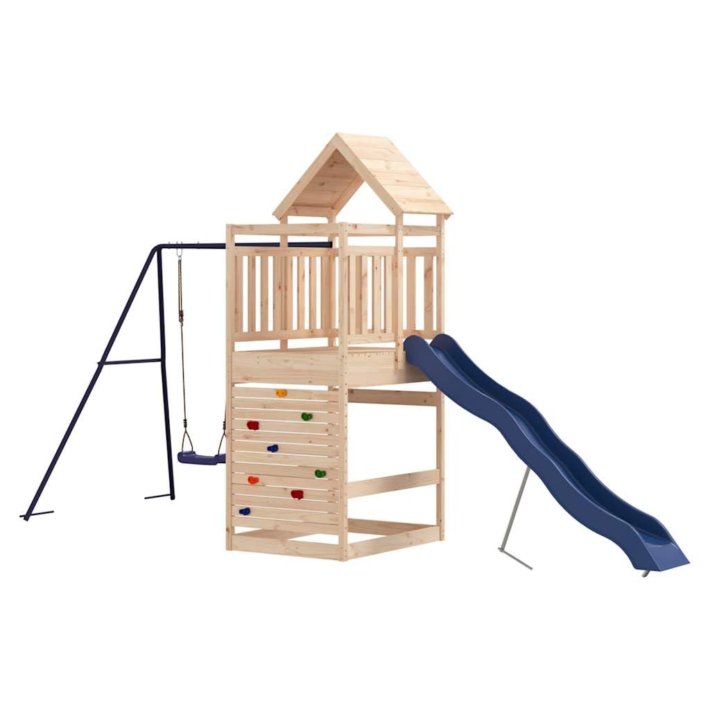 vidaXL Spielturm, Klettergerüst mit Kletterwand Rutsche Schaukel, Sandkasten aus Massivholz Kiefer