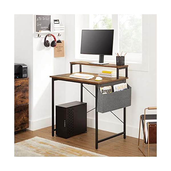 VASAGLE Schreibtisch, Computertisch mit Monitorständer, Aufbewahrungstasche, verstellbare Füße, Industrie-Design, 80 x… – Bild 8