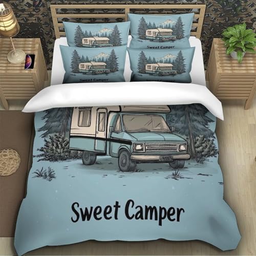 Housse de couette 135x200 camping-car imprimé 3D parure lit douce