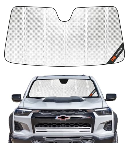 Pigenius Windshield Sun Shade for Chevrolet Colorado 2023-2026; GMC Canyon 2023-2026. Reflective Aluminum Film Front Window Sunshade - BLAZBLOCK