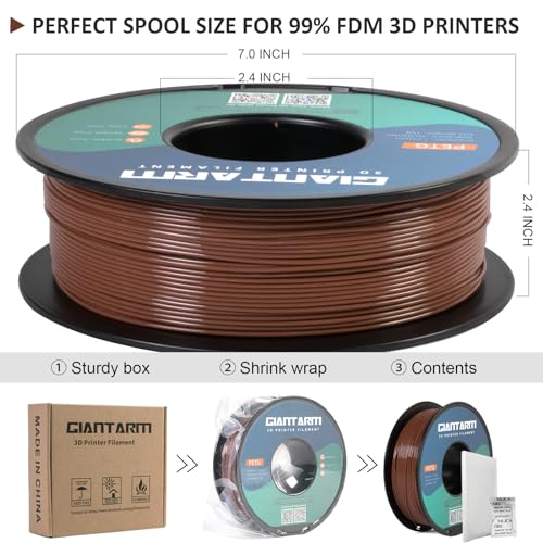 Image of GIANTARM PETG Filament 1.75, 3D Printer Filament PETG 1kg(2.2lb), Toughness Enhanced, Dimensional Accuracy + /-0.02mm, Vacuum Package (Brown)