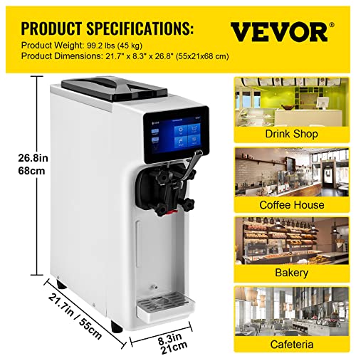 VEVOR Kommerzielle Eismaschine, 10 L/h Leistung, Softeismaschine Einzelne Geschmacksrichtung, Arbeitsplatte, 4 L Trichter, 1,6 L Zylinder, Touchscreen, Automatische Reinigung, Vorkühlung Snackbars – Bild 8