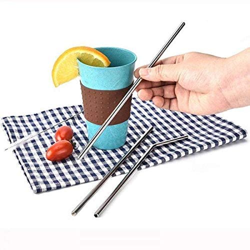 Reusable Metal Drinking Straws 304 Stainless Steel Sturdy Bent Straight Drinks Straw with Cleaning Brush, 4 pcs