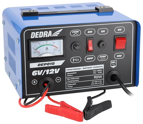 DEDRA Chargeur de batterie auto moto 6 V / 12 V pour batteries plomb-acide 12–100 Ah, redresseur pour voiture, moto et bateau, entretien et recharge des...