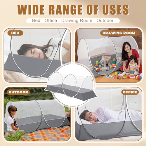 Image of Large Pop up Mosquito Net for Camping Portable Foldable Mosquito Tent Bug Net Bed Travel Patio Outdoor 78 x 39 x 28 Inch Bug Netting Mesh Tent Canopy for Adults Bedroom, White