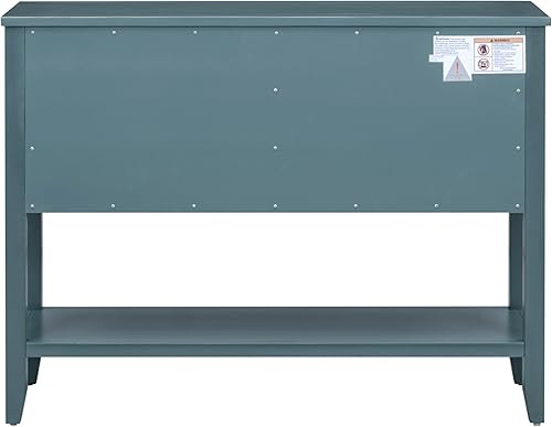 Miniatura 32 de Mesa de consola buffet aparador sofá mesa auxiliar de entrada con 4 cajones de almacenamiento, 2 armarios y estante inferior para sala de estar Gris