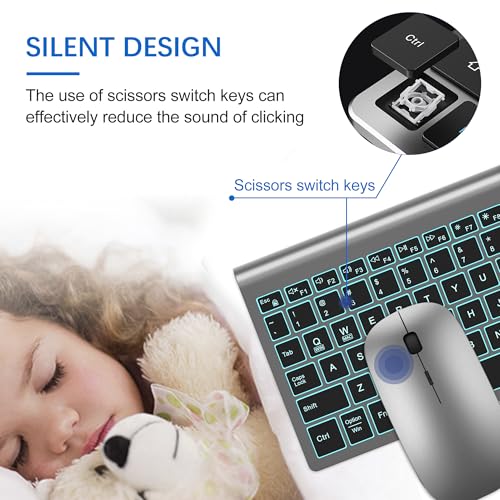 Image of TopMate Wireless Backlit Keyboard and Mouse Ultra Slim Combo, 2.4G Silent Compact 2400DPI Mouse and Scissor Switch Keyboard Set, Batteries Included, for PC /Laptop /Windows /Mac /Gaming - BL Gray Black