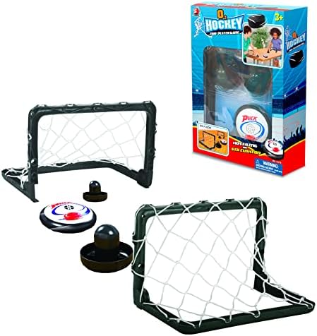 O2 Hockey - Table Top Hockey Game Set for Kids & Family. 2 Players Portable & Fast-Paced Fun Sport Game for Ages 3+ Boys & Girls. Electronic Air Puck, Strikers & Nets Included.