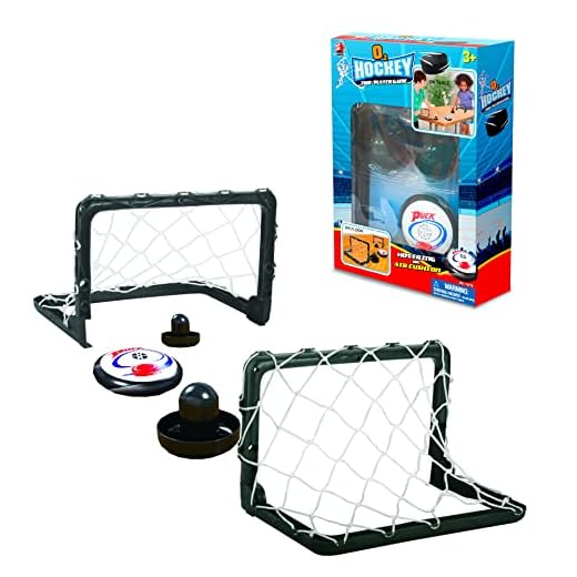 O2 Hockey - Table Top Hockey Game Set for Kids & Family. 2 Players Portable & Fast-Paced Fun Sport Game for Ages 3+ Boys & Girls. Electronic Air Puck, Strikers & Nets Included.