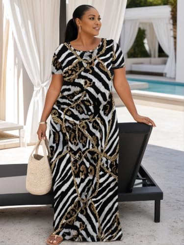 Image of PinkPatty Plus Size Dress for Women Casual Crew Neck Short Sleeve Maxi Dress Oversized Summer Beach Dresses with Pockets