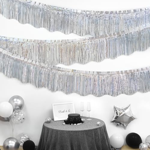 Image of LOLStar Silver Foil Fringe Tinsel Garland, Tinsel Streamers Banner, 6 Pack | 60Ft Tinsel Streamers, Shiny Silver Tinsel Fringe Banner for Wedding, Birthday, Anniversary, Christmas, New Year Party Decor